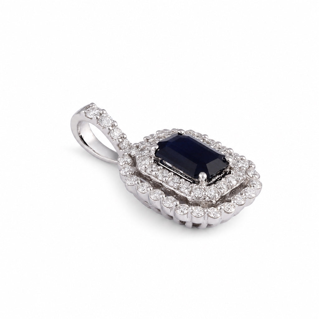 Dije con zafiro y doble halo de diamantes