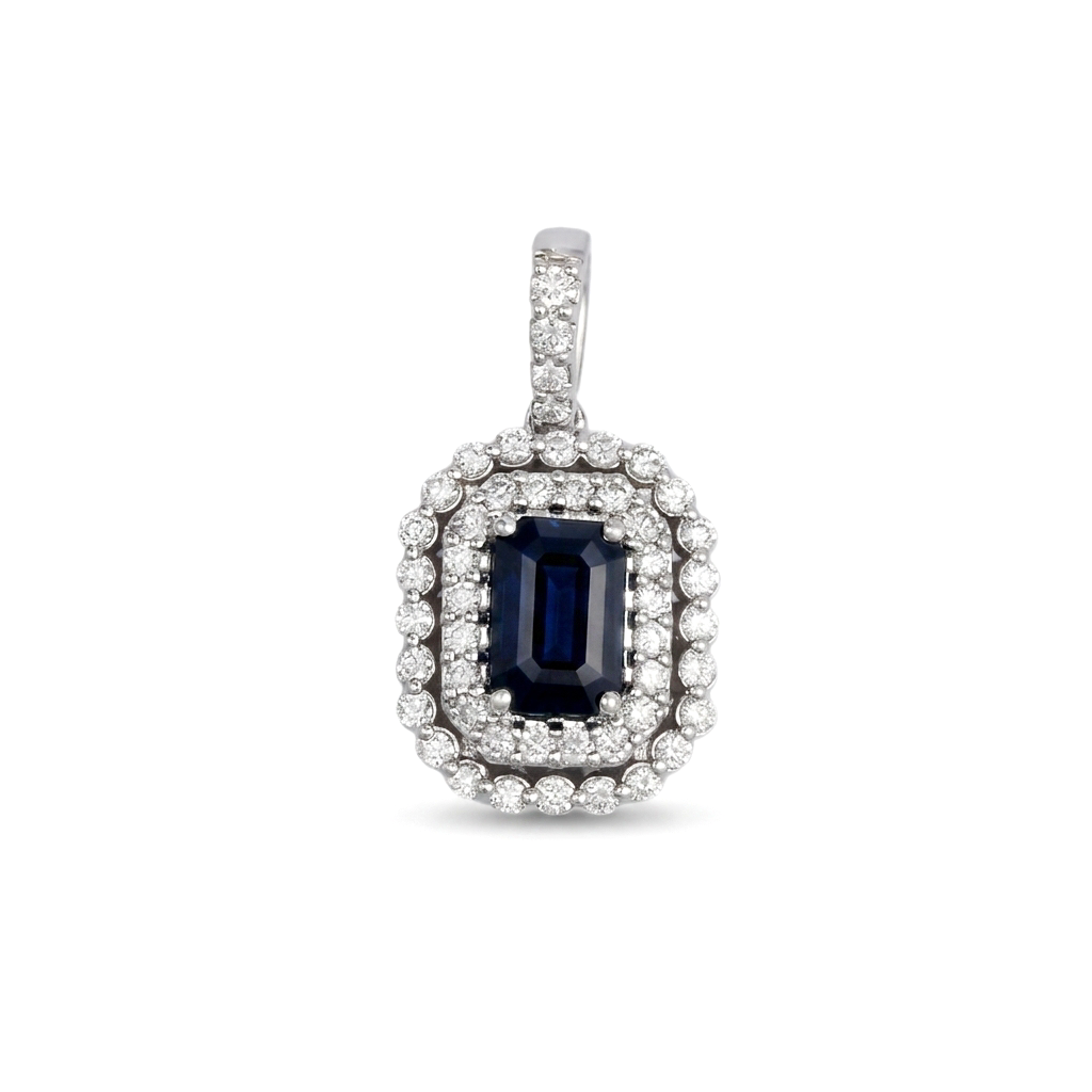 Dije con zafiro y doble halo de diamantes