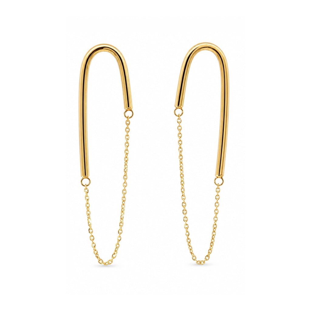 Aretes largos estilo tubular combinado con cadena