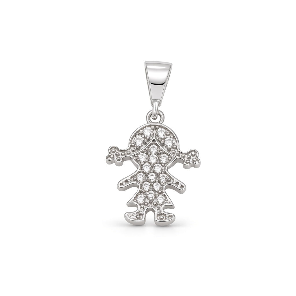 Dije oro blanco diseño niña con circonia