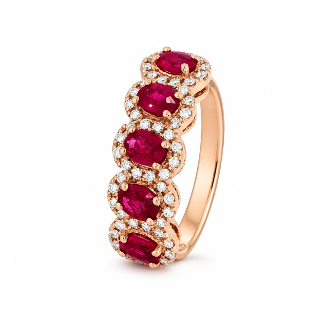 Churumbela con rubí y diamantes en oro rosa de 14k