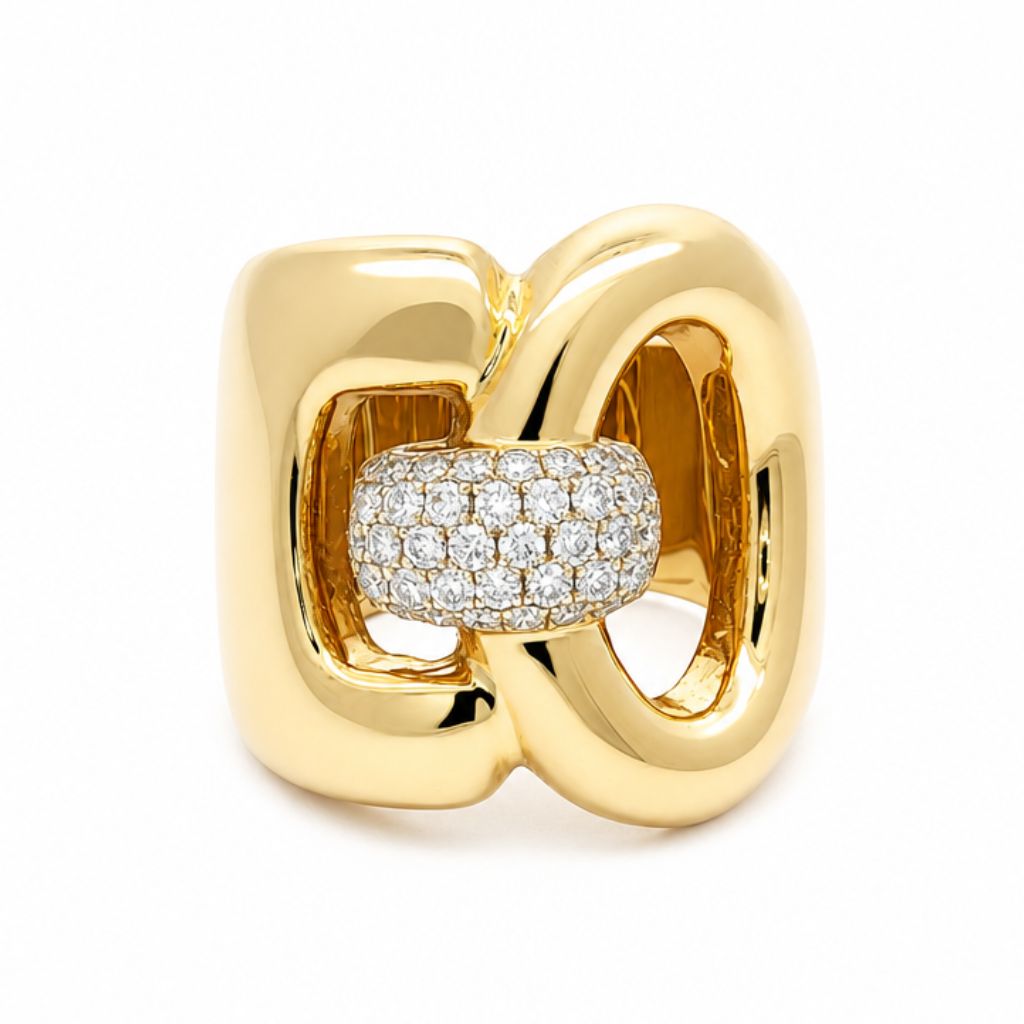 Anillo diseño tubo cruzado con diamantes pavé