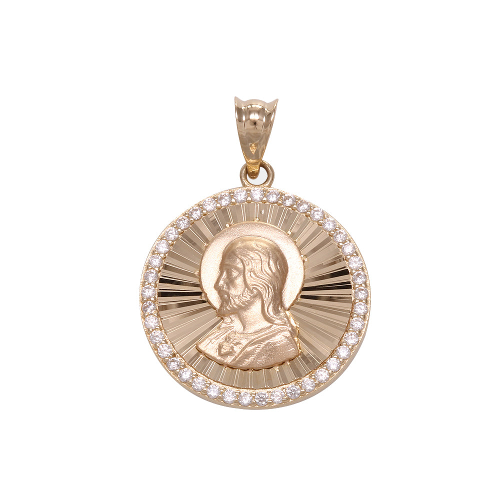 Medalla redonda Sagrado Corazón de Jesús con circonia