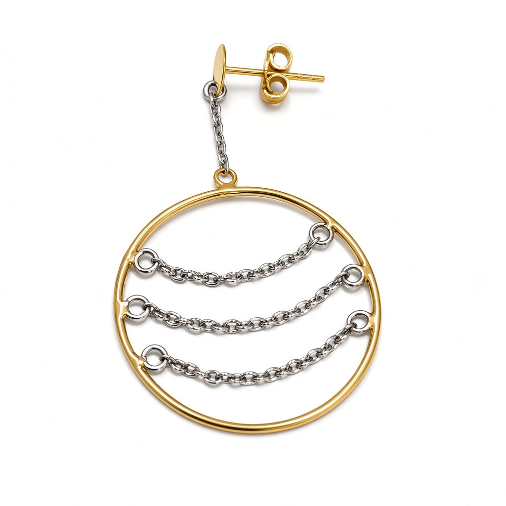 Aretes largos con aros circulares y cadenas interiores