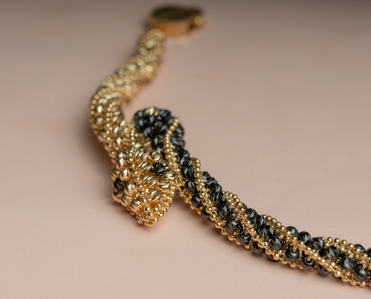 Juego gargantilla y esclava diseño serpiente oro amarillo 14K, Joyería diseño de víbora