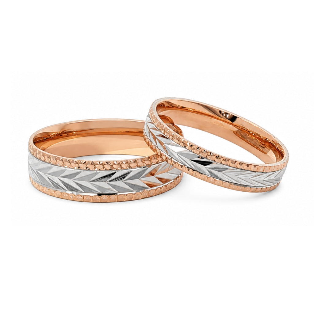 Par de argollas de matrimonio diseño de espigas 6 mm y 4 mm