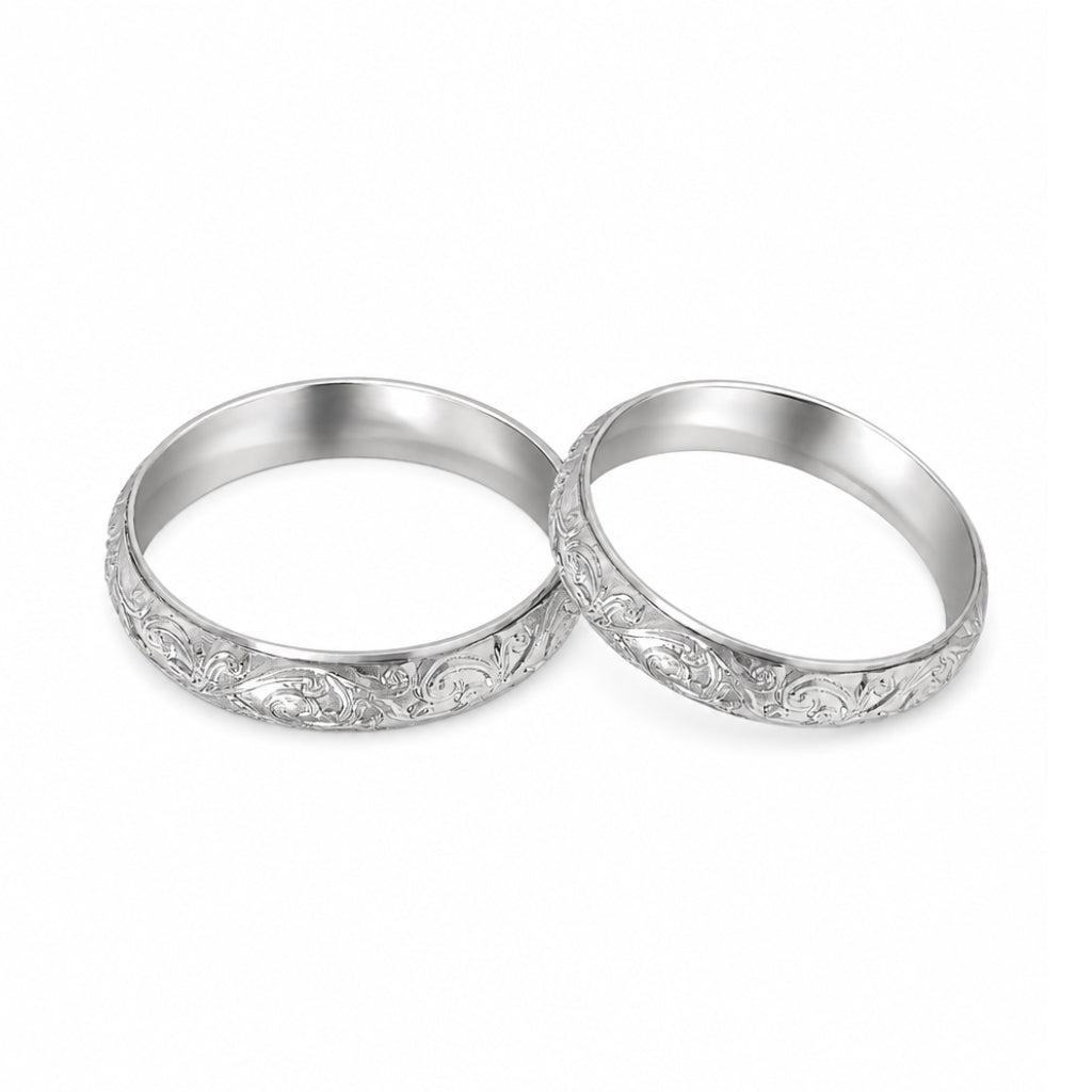 Par de argollas de matrimonio oro blanco 10k diseño azahares 4 mm
