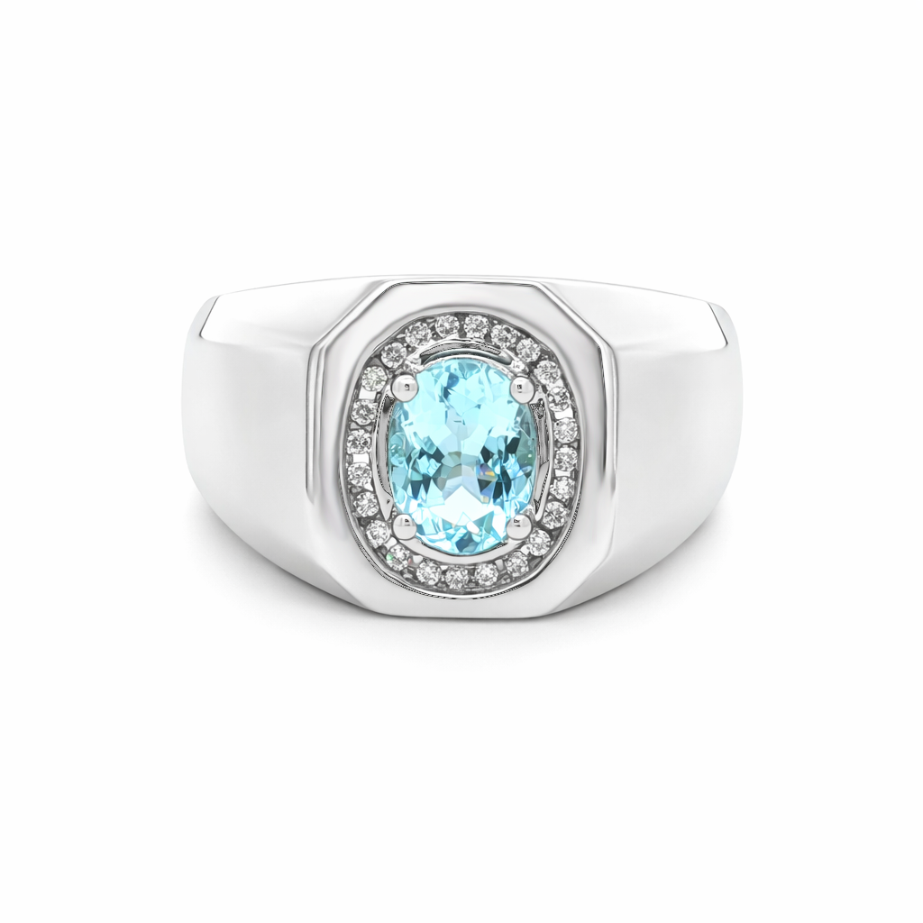 Anillo con aguamarina y diamantes