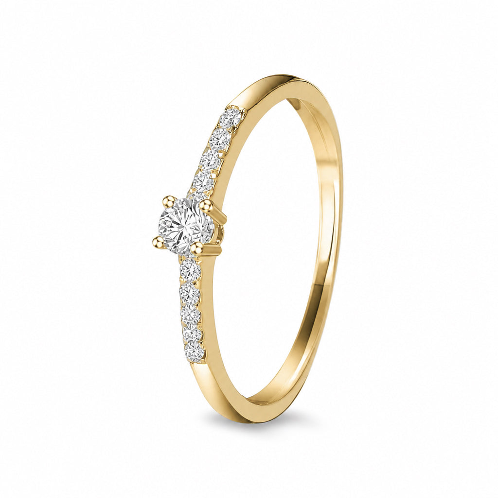 Anillo de compromiso con diamante central 0.08 ct y diamantes laterales