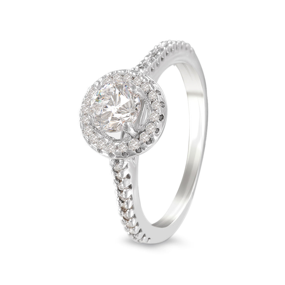 Anillo de compromiso con diamante central 0.59 ct y diamantes laterales