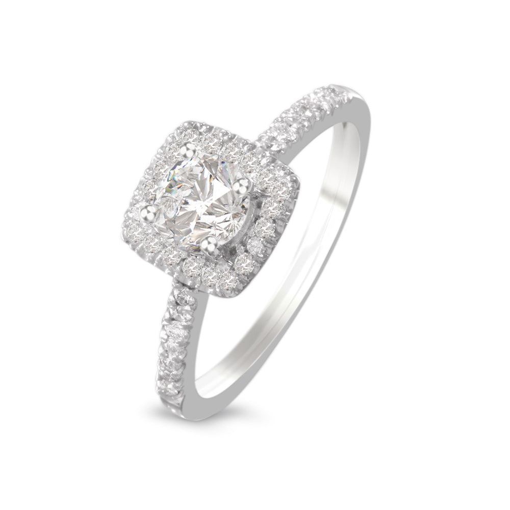 Anillo de compromiso con diamante central 0.61 ct corte brillante y diamantes laterales