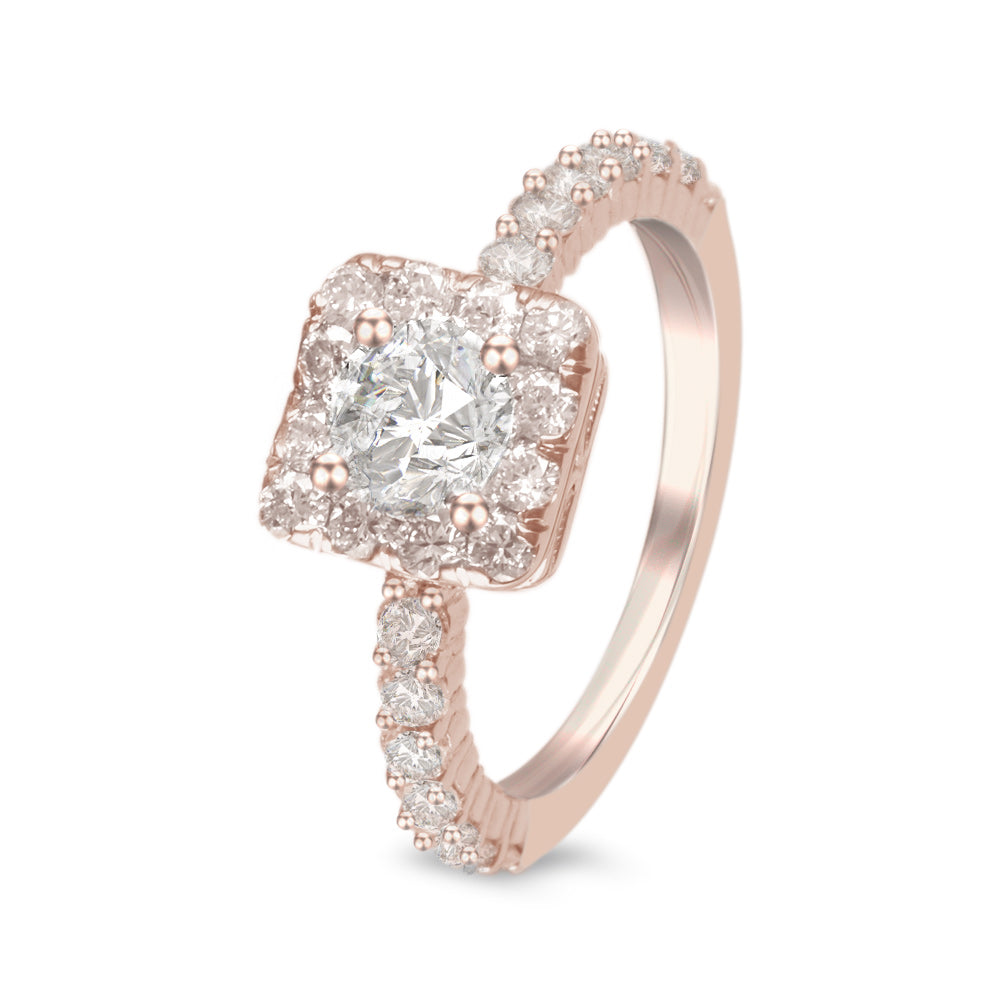 Anillo de compromiso con diamante central 0.64 ct corte brillante y diamantes laterales