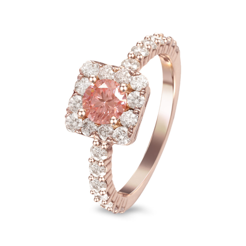 Anillo de compromiso con diamante central lab-grown fancy pink 0.57 ct y diamantes laterales