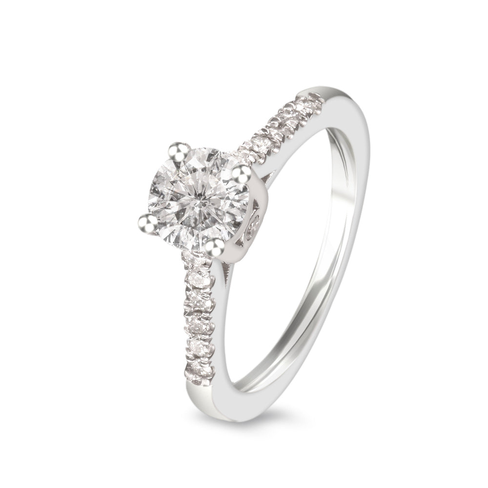 Anillo de compromiso con diamante central 0.81 ct corte brillante y diamantes laterales