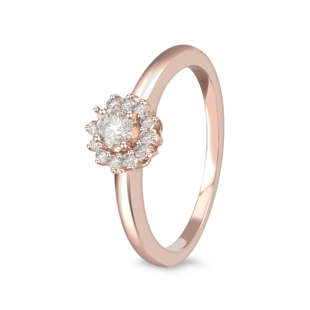 Anillo de compromiso con diamante central 0.17 ct y halo de diamantes