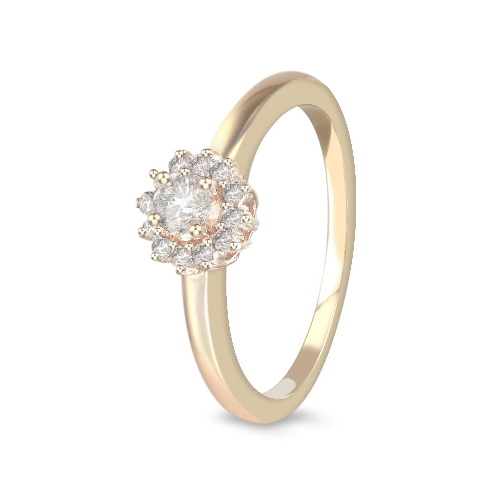 Anillo de compromiso con diamante central 0.17 ct y halo de diamantes