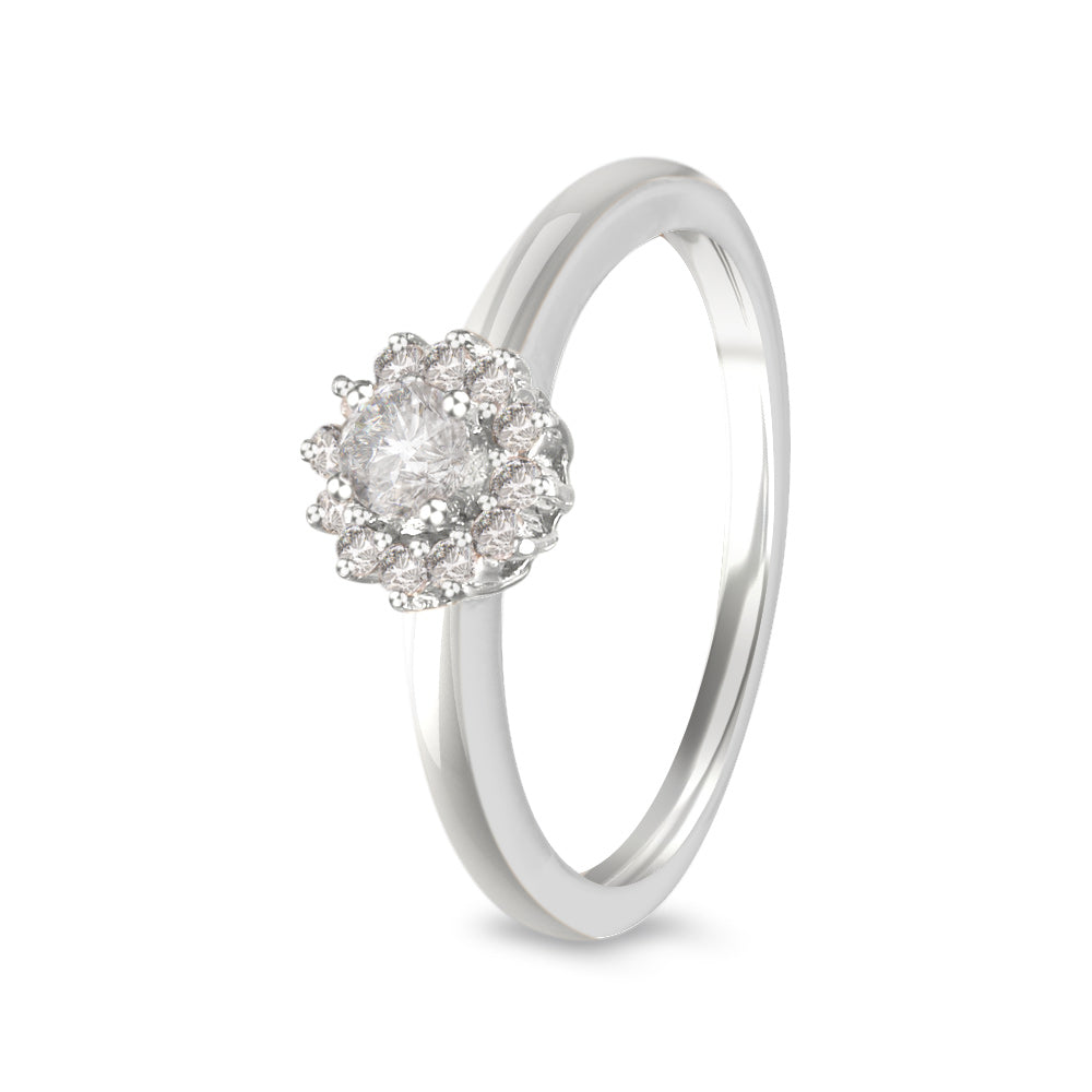 Anillo de compromiso con diamante central 0.17 ct y halo de diamantes