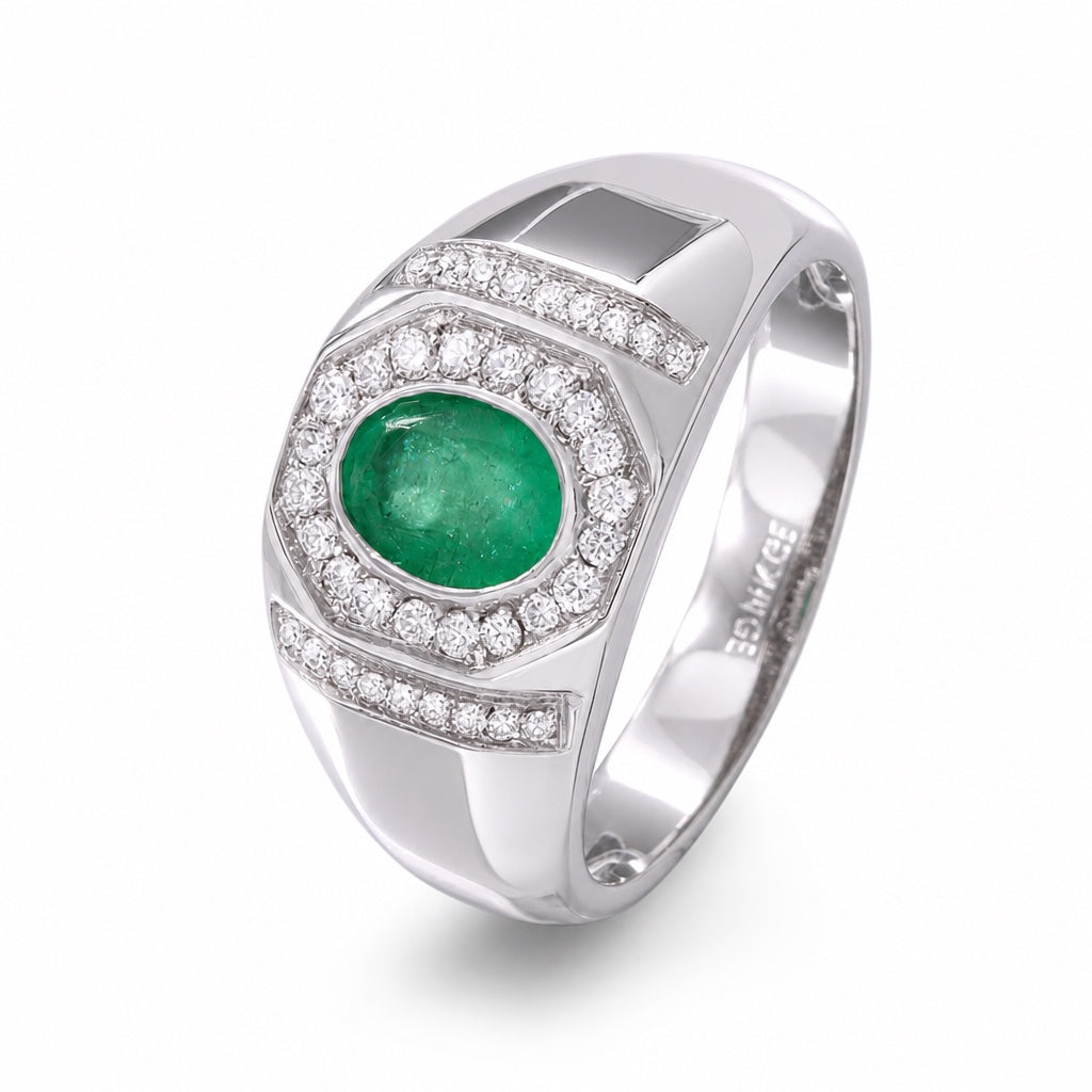 Anillo para hombre con esmeralda y diamantes