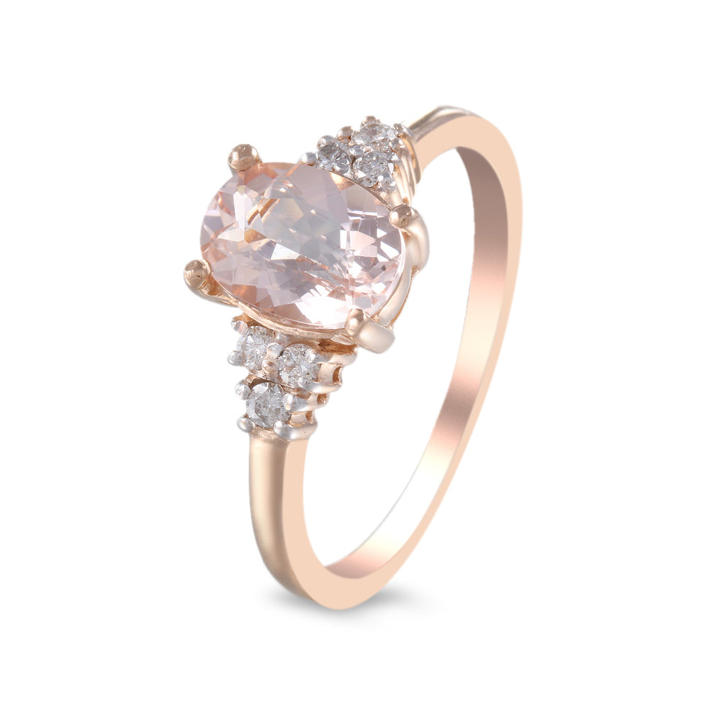 Anillo con morganita y diamantes laterales