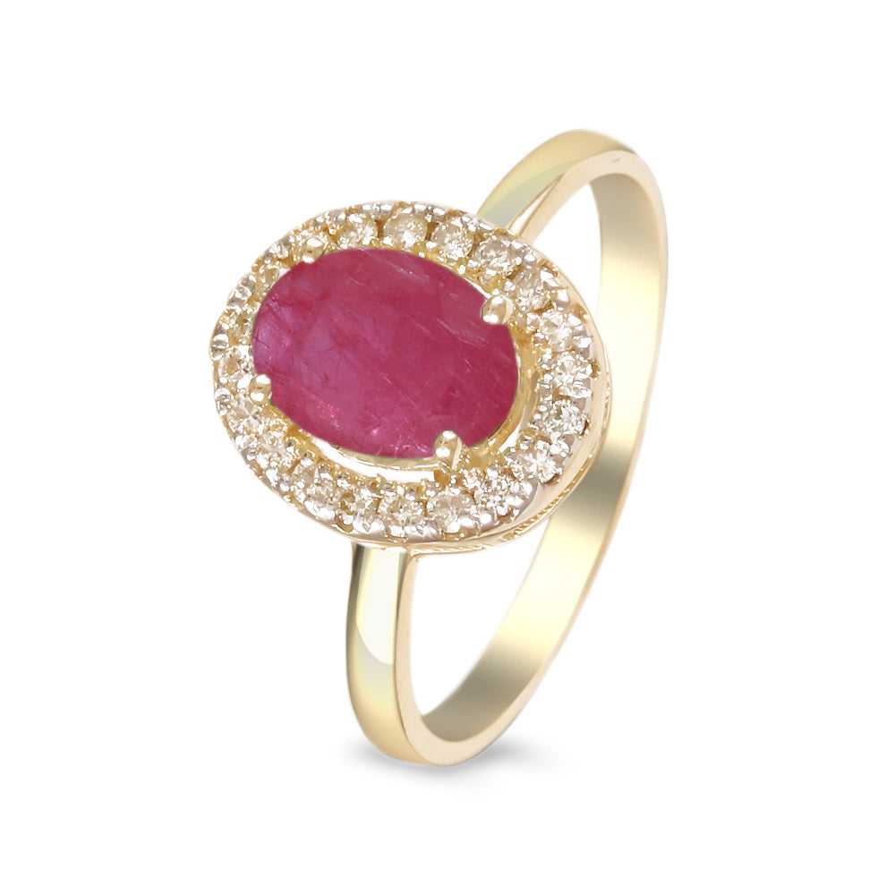 Anillo con rubí y halo de diamantes