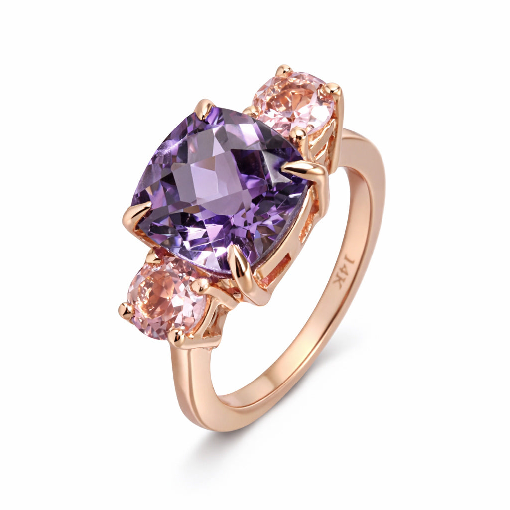 Anillo con amatista y turmalina rosa