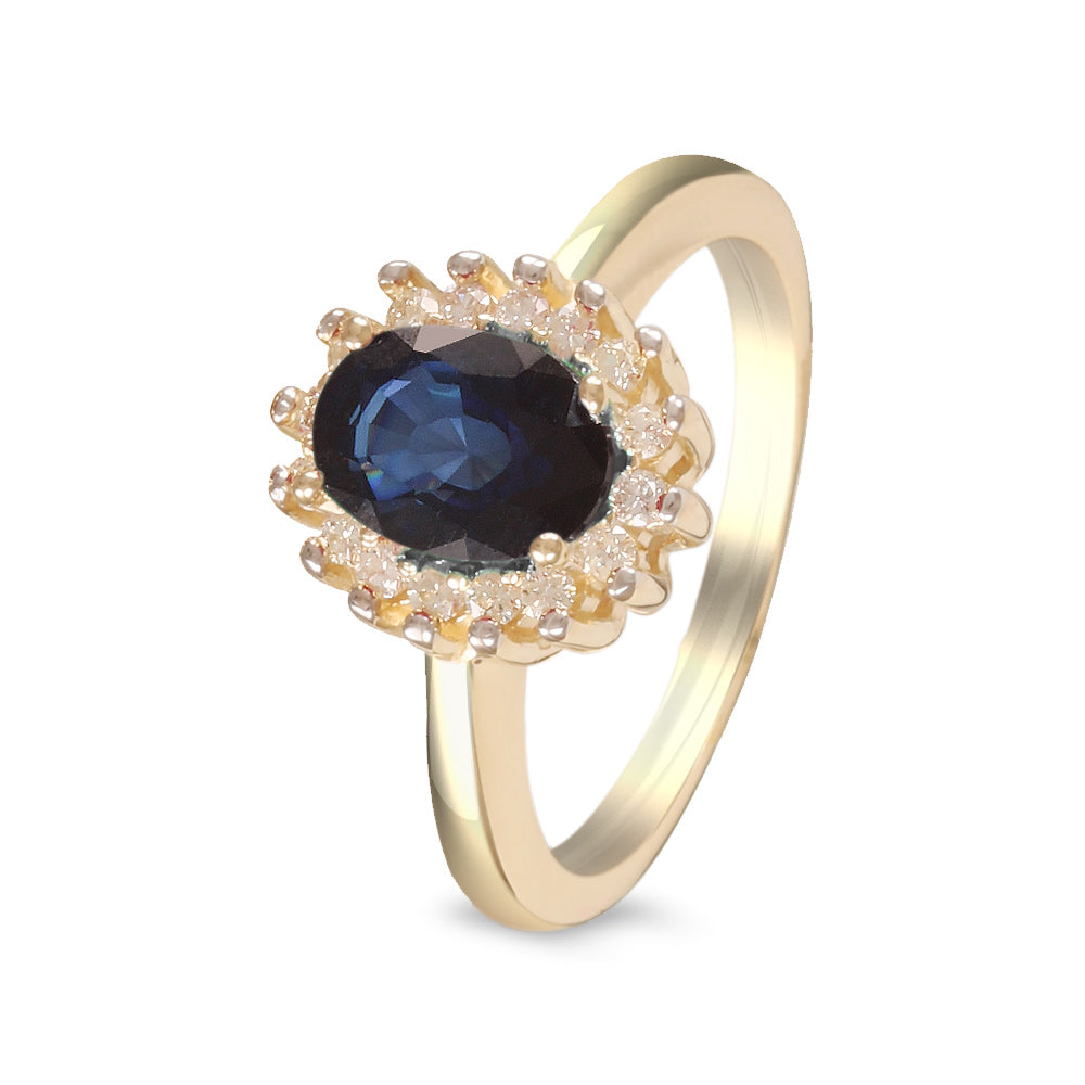 Anillo con zafiro y halo de diamantes