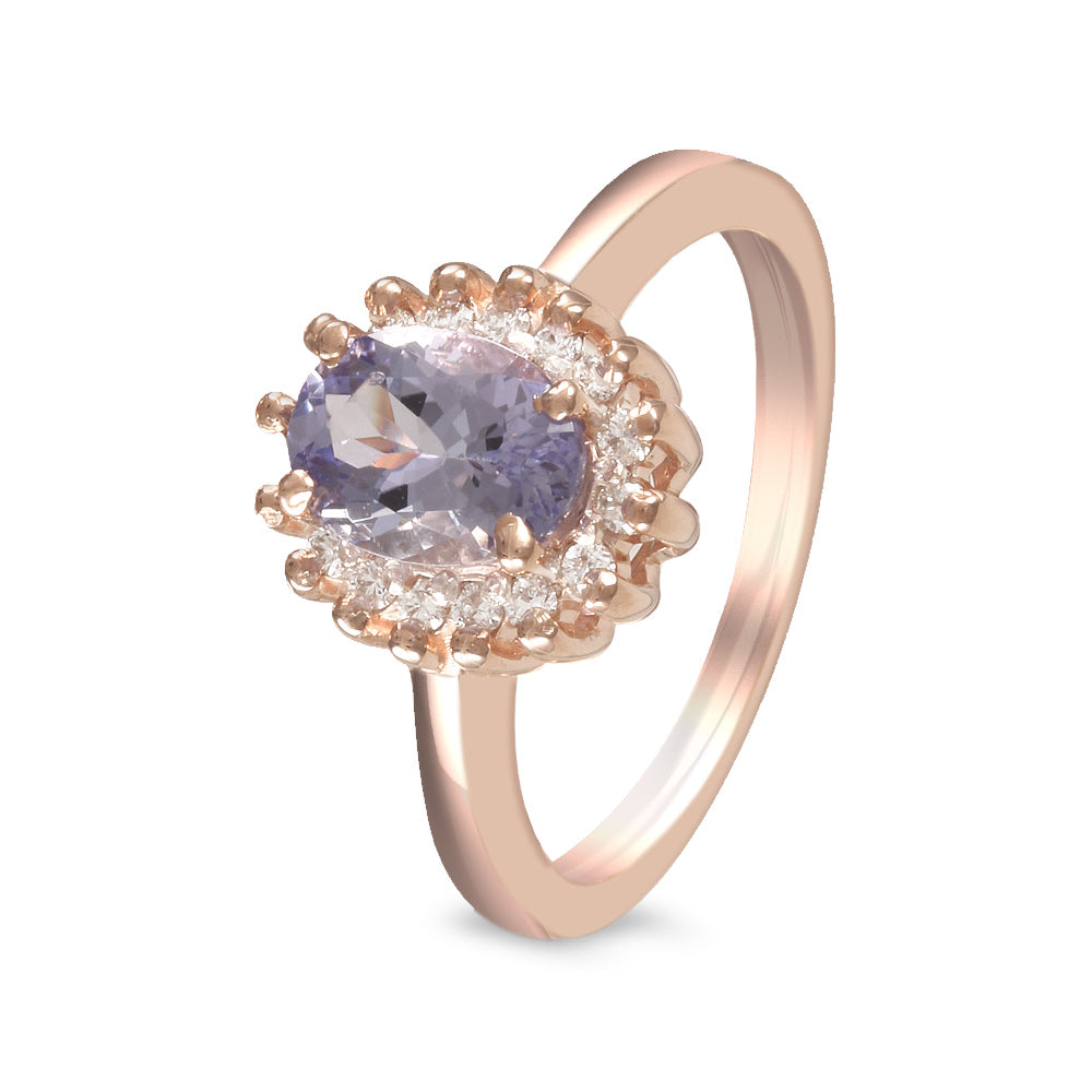 Anillo con tanzanita y halo de diamantes