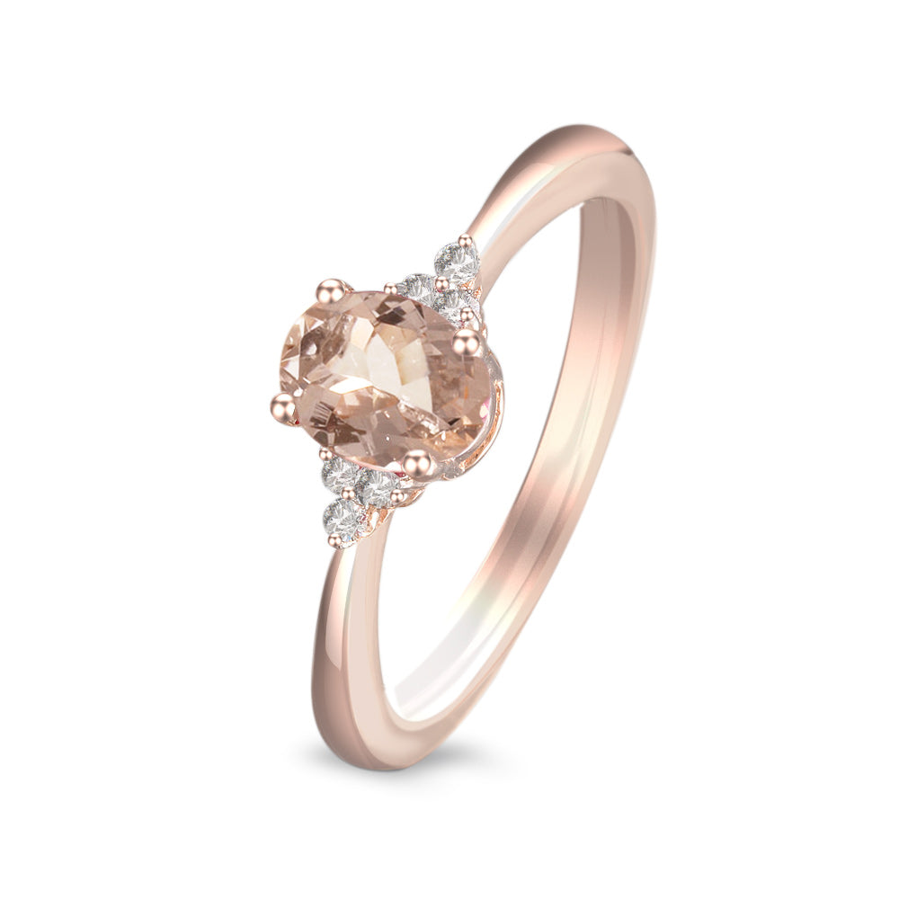 Anillo con morganita  y diamantes laterales