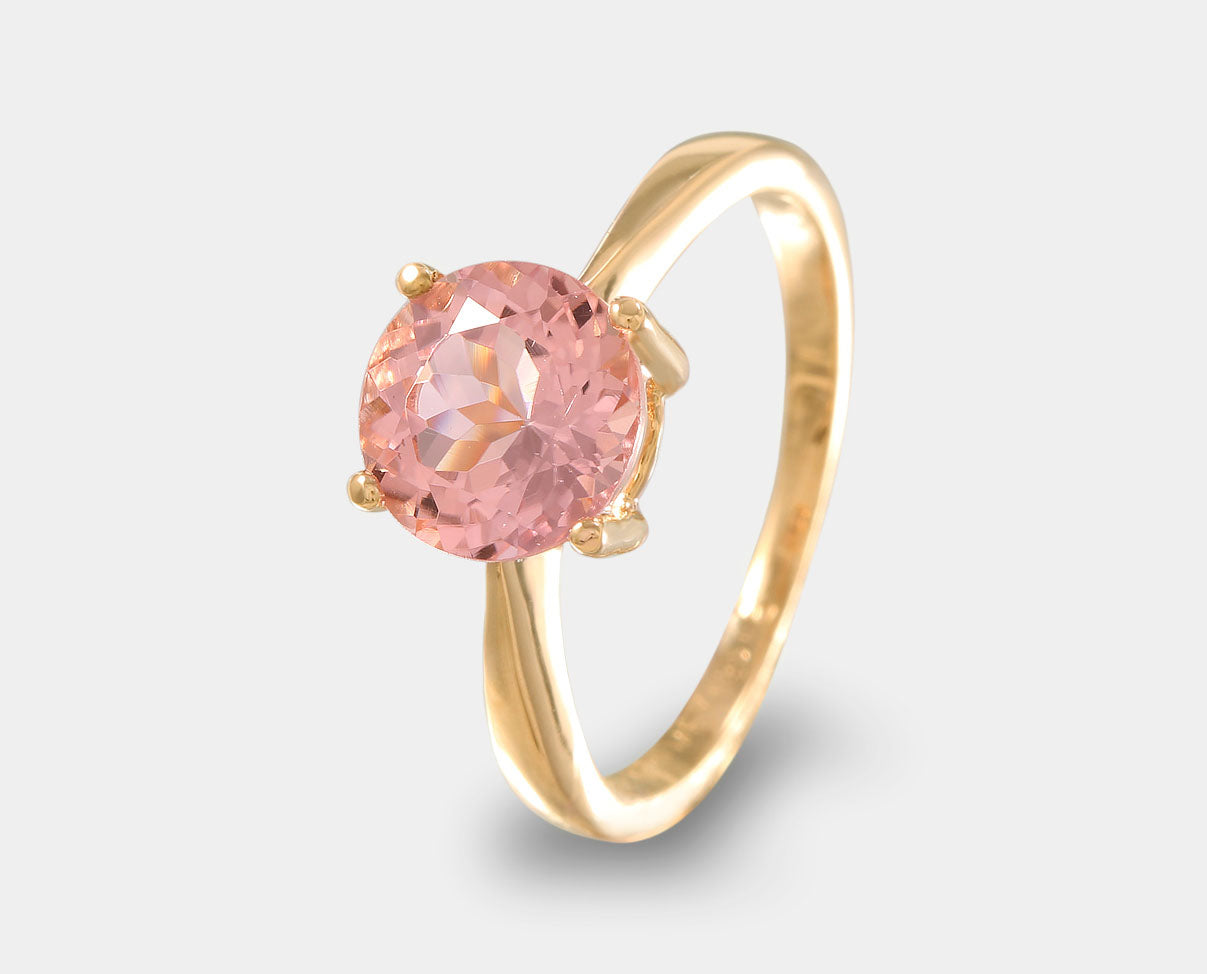 Deslumbrante anillo con piedra turmalina rosa en oro rosa de 14k. Piedras naturales y Semipreciosas.