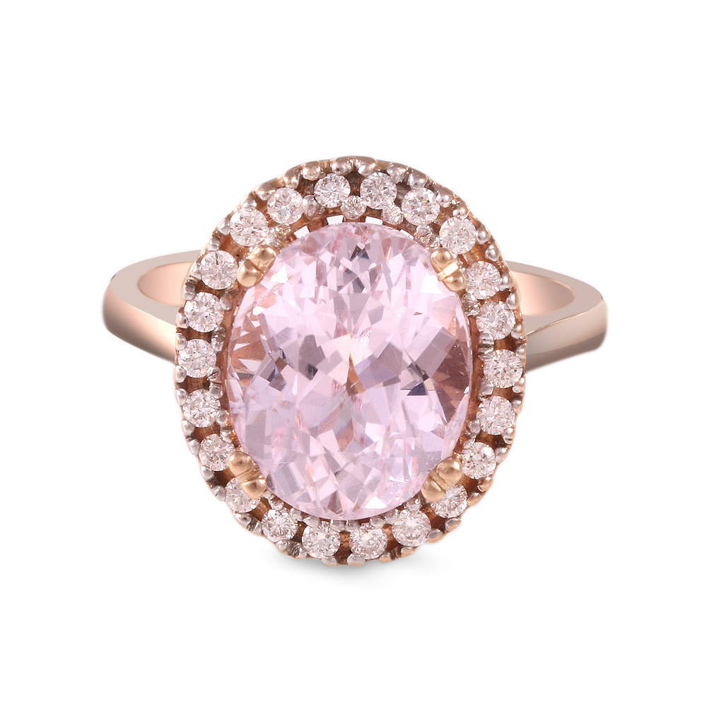 Anillo con kunzita y diamantes laterales