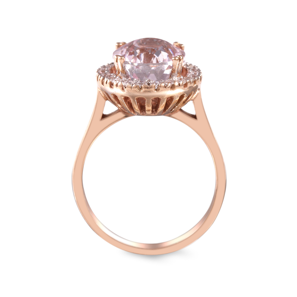 Anillo con kunzita y diamantes laterales