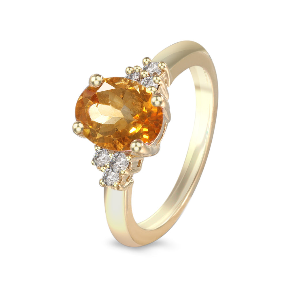 Anillo con citrina y diamantes laterales