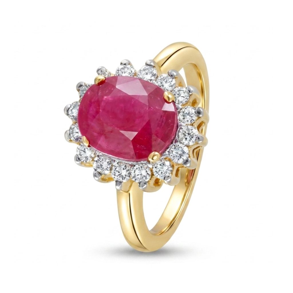 Anillo con rubi y halo de diamantes