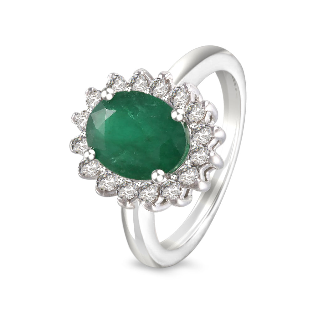 Anillo con esmeralda y halo de diamantes