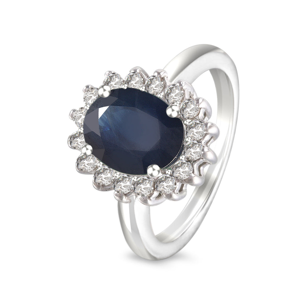 Anillo con zafiro y halo de diamantes