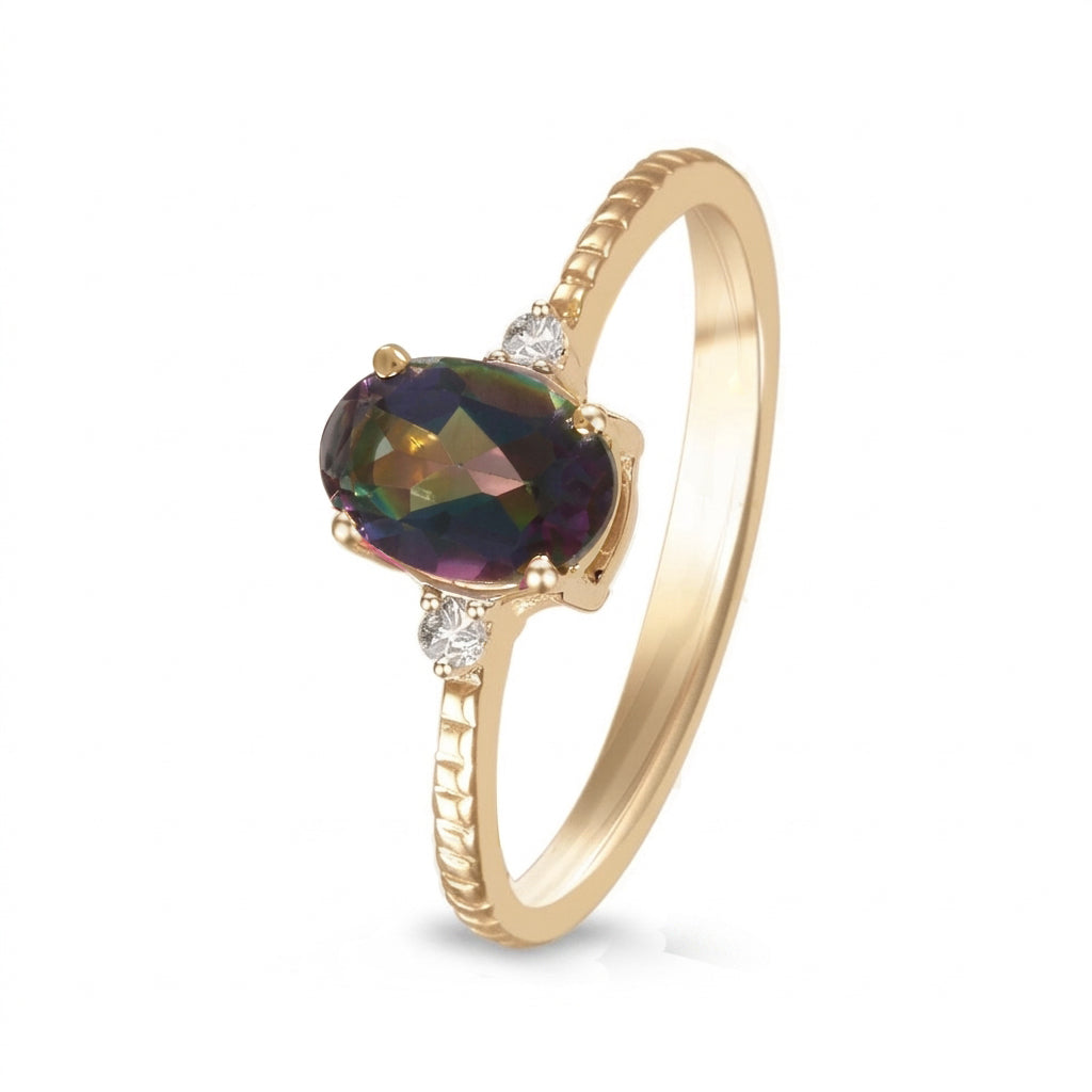 Anillo de oro amarillo con topacio y diamantes laterales