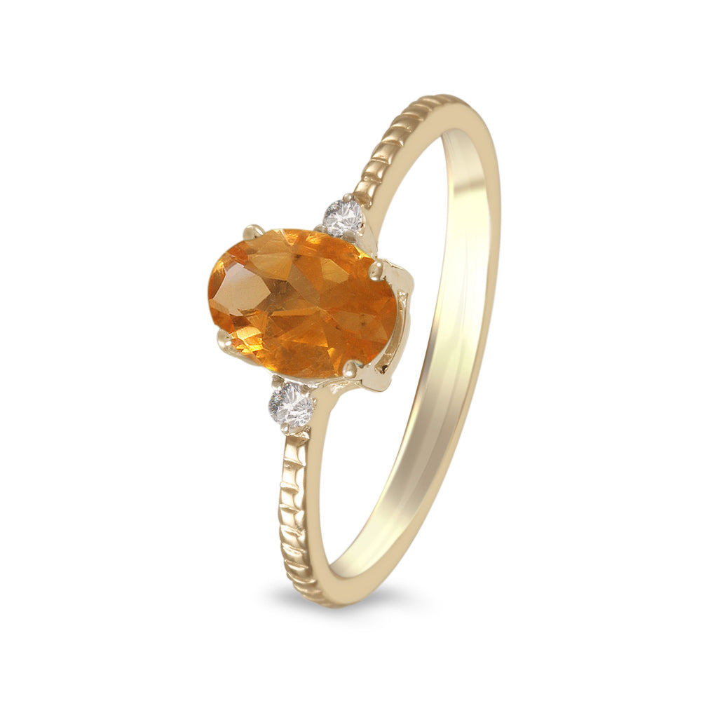 Anillo con citrina y diamantes laterales (Noviembre)