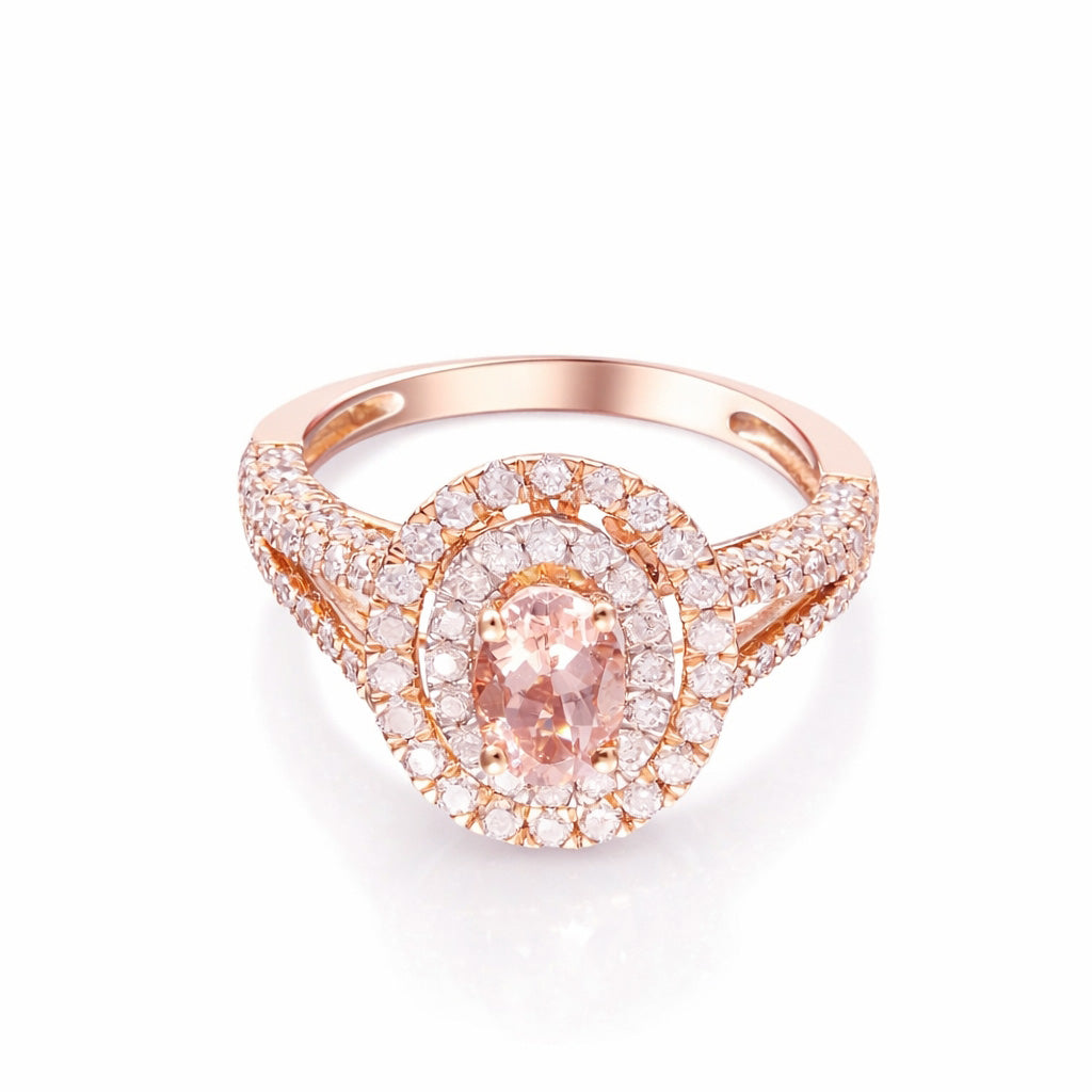 Anillo con morganita y diamantes laterales