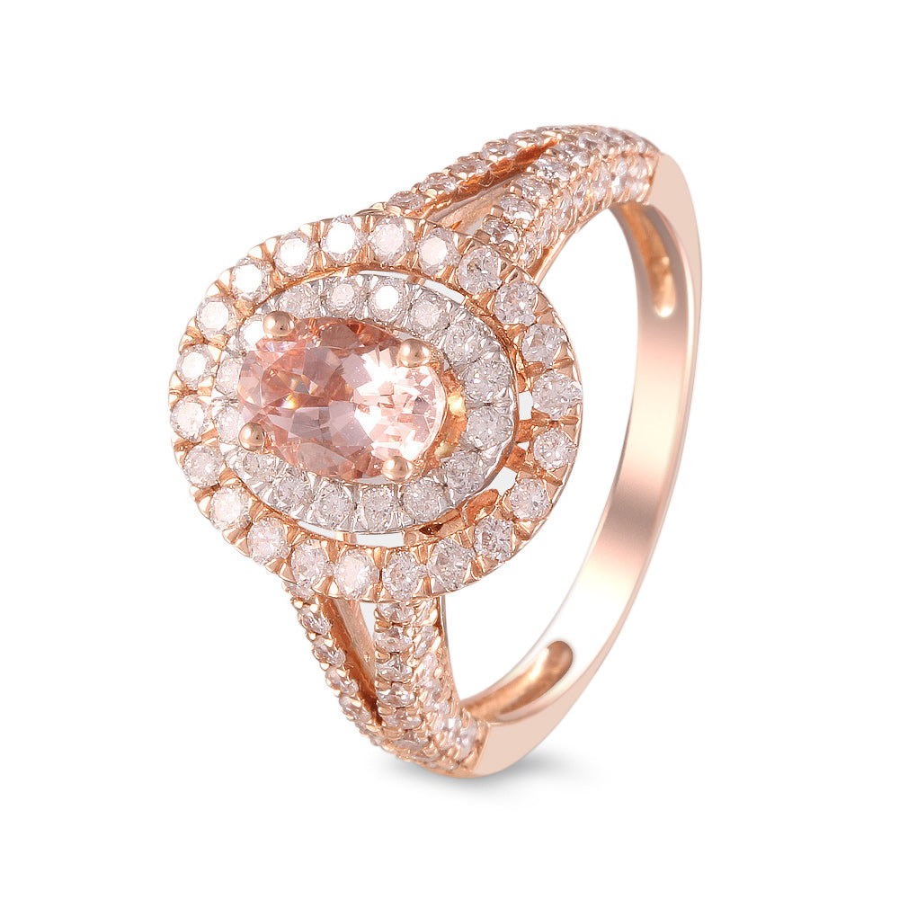 Anillo con morganita y diamantes en oro rosa