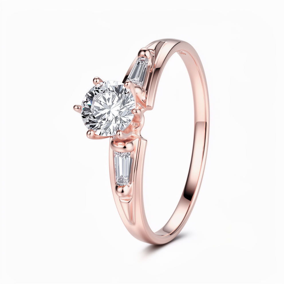 Anillo de promesa o compromiso con circonia, en oro rosa de 10k