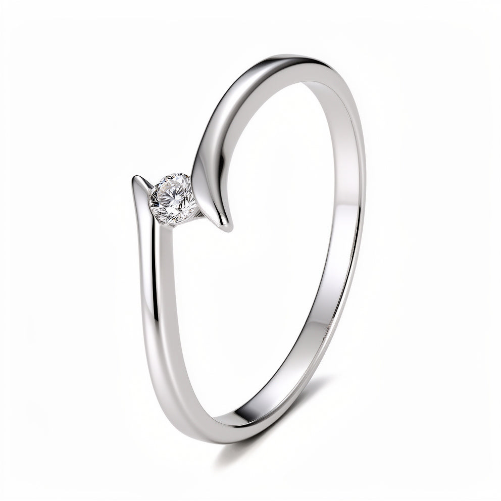 Anillo de promesa solitario estilo curvo con Zirconia Swarovski