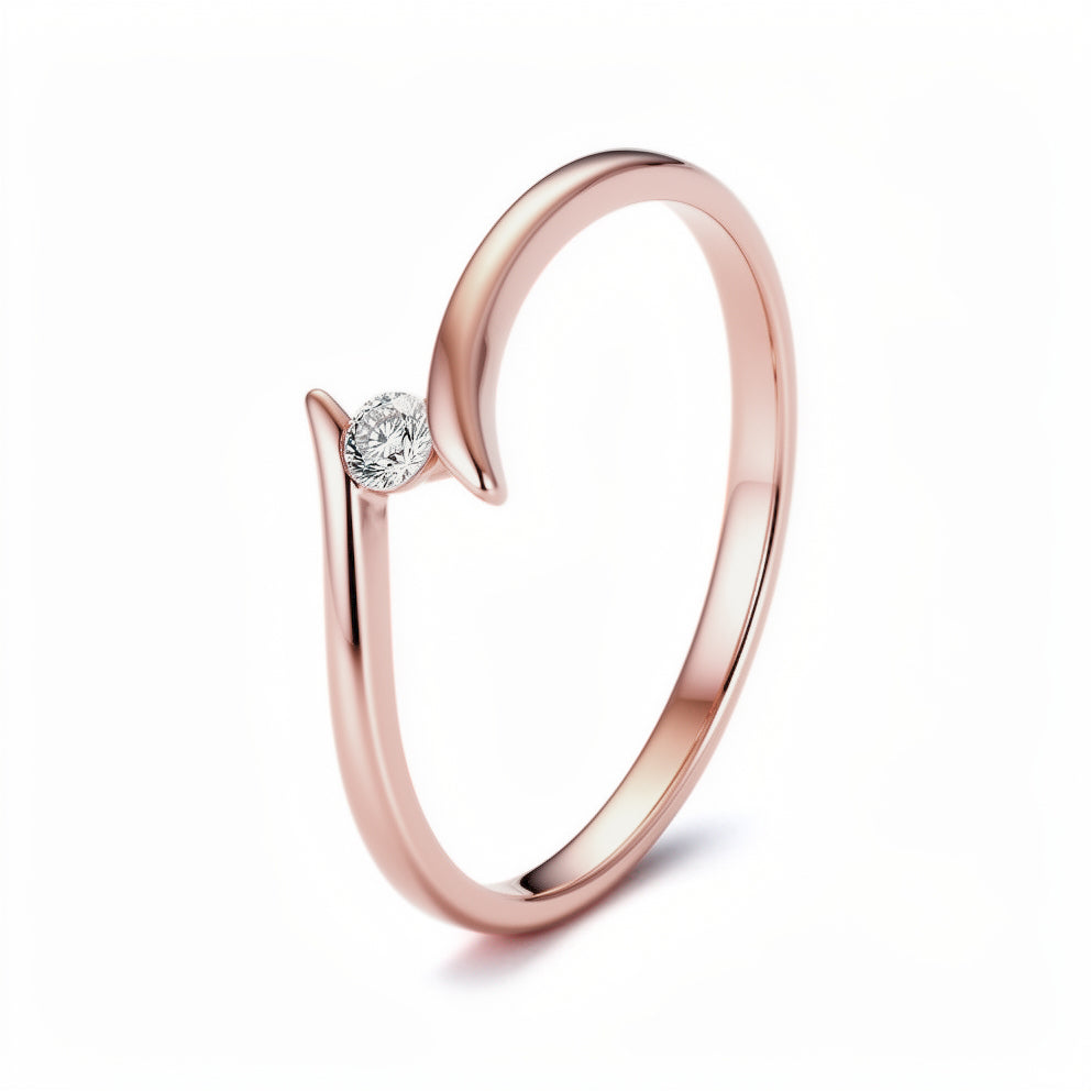 Anillo de promesa solitario estilo curvo con Zirconia Swarovski