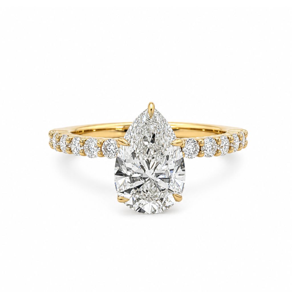 Anillo dúo de compromiso con diamante lab-grown corte pera