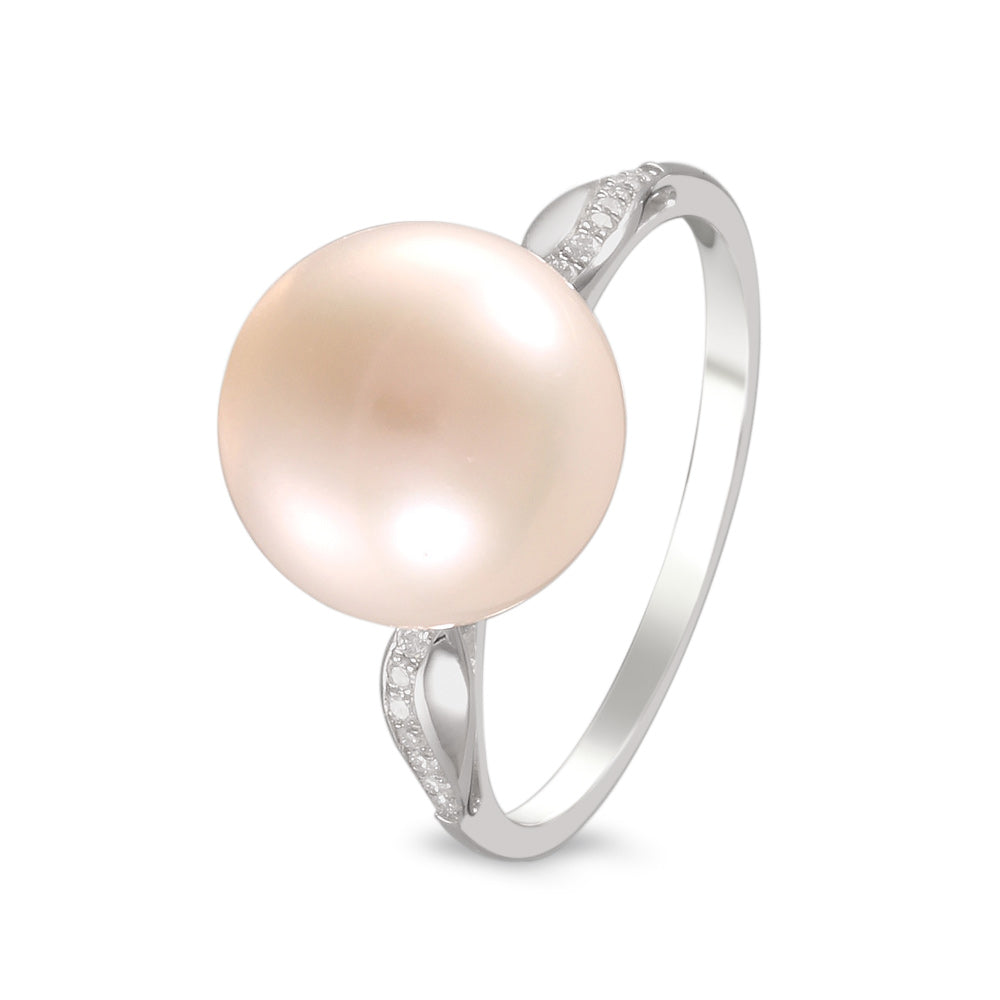 anillo con perla y diamantes oro blanco