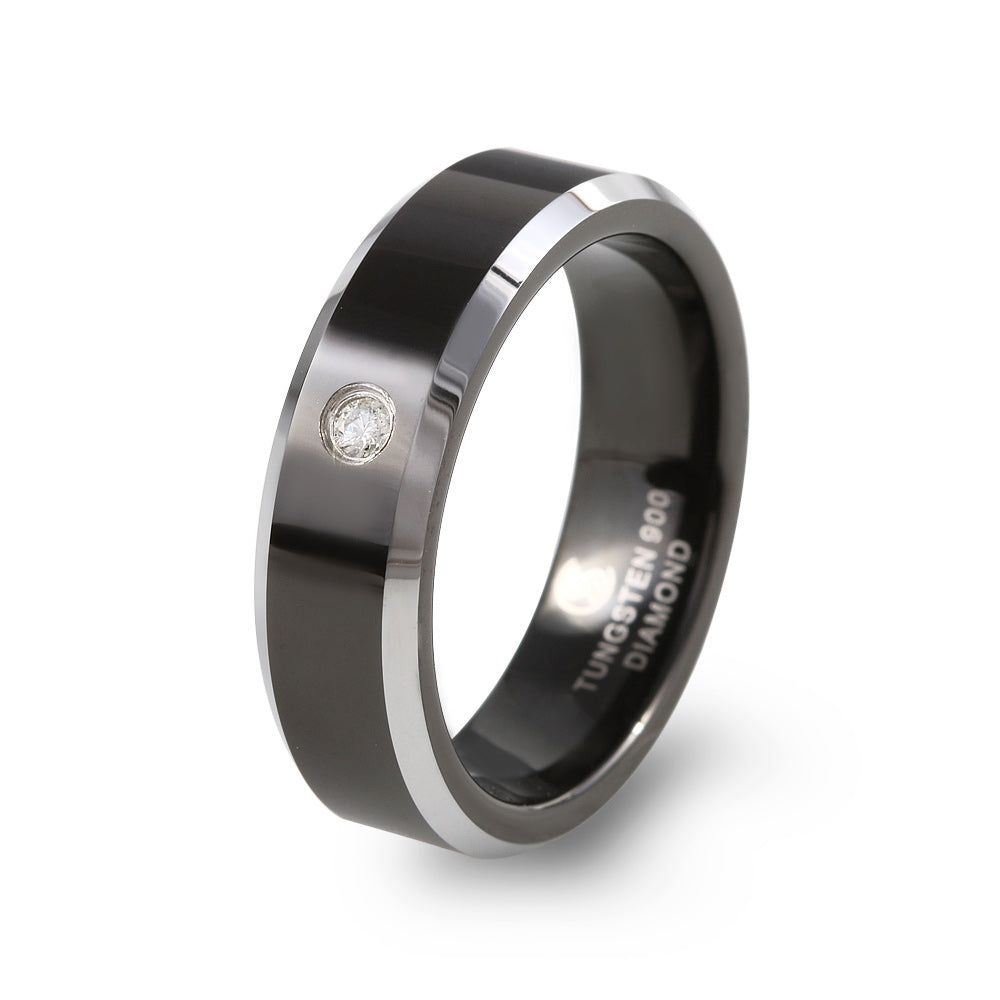 argolla de tungsteno negro con diamante. Argolla de Matrimonio de Tungsteno Negro con Diamante 6 mm. Argolla de tungsteno negro.Argollas Negras.