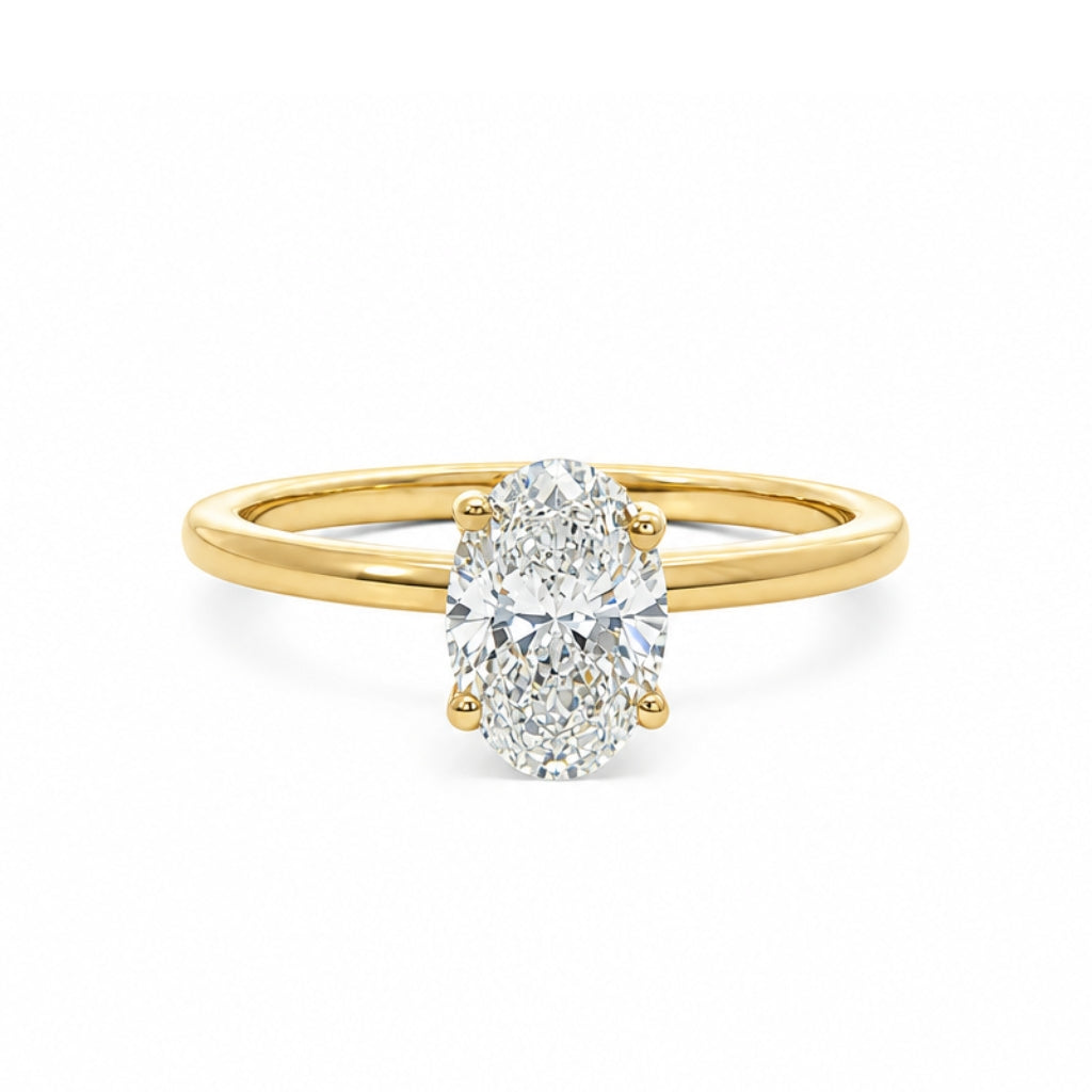 Anillo dúo de compromiso con diamante central lab-grown oval y ensamble de diamantes corazón