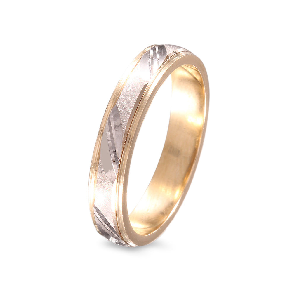 Argolla de matrimonio diseño bicolor con textura diagonal moderna