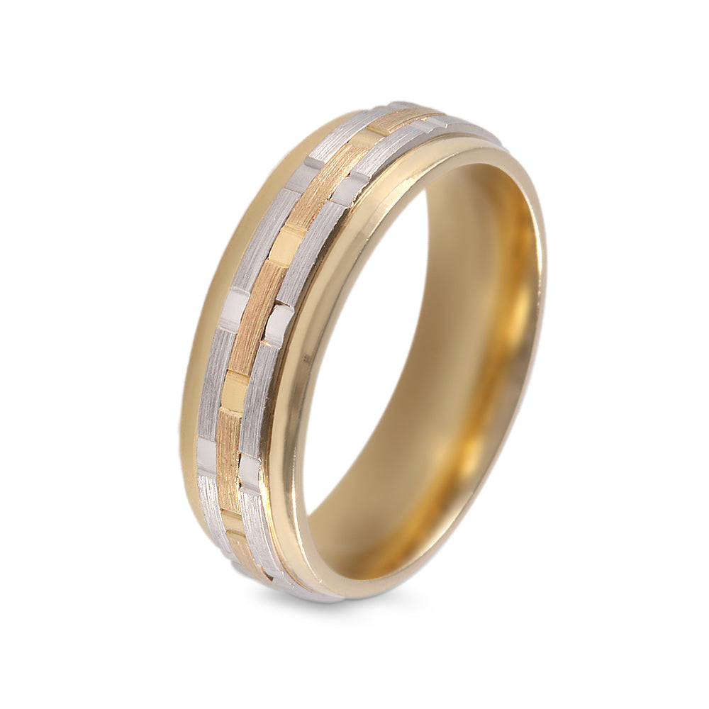 Argolla de matrimonio diseño tricolor texturizado