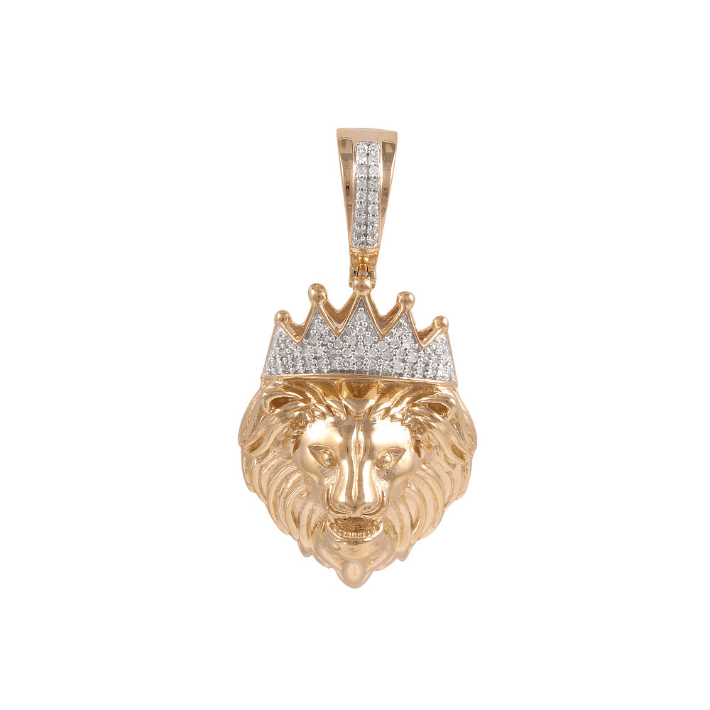 Dije diseño león con corona de diamantes
