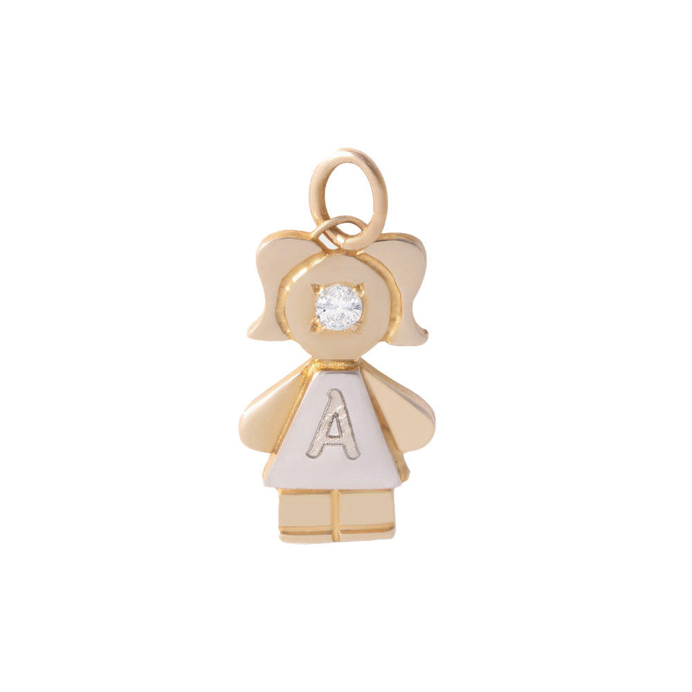 Dije diseño niña grabado letra inicial con diamante